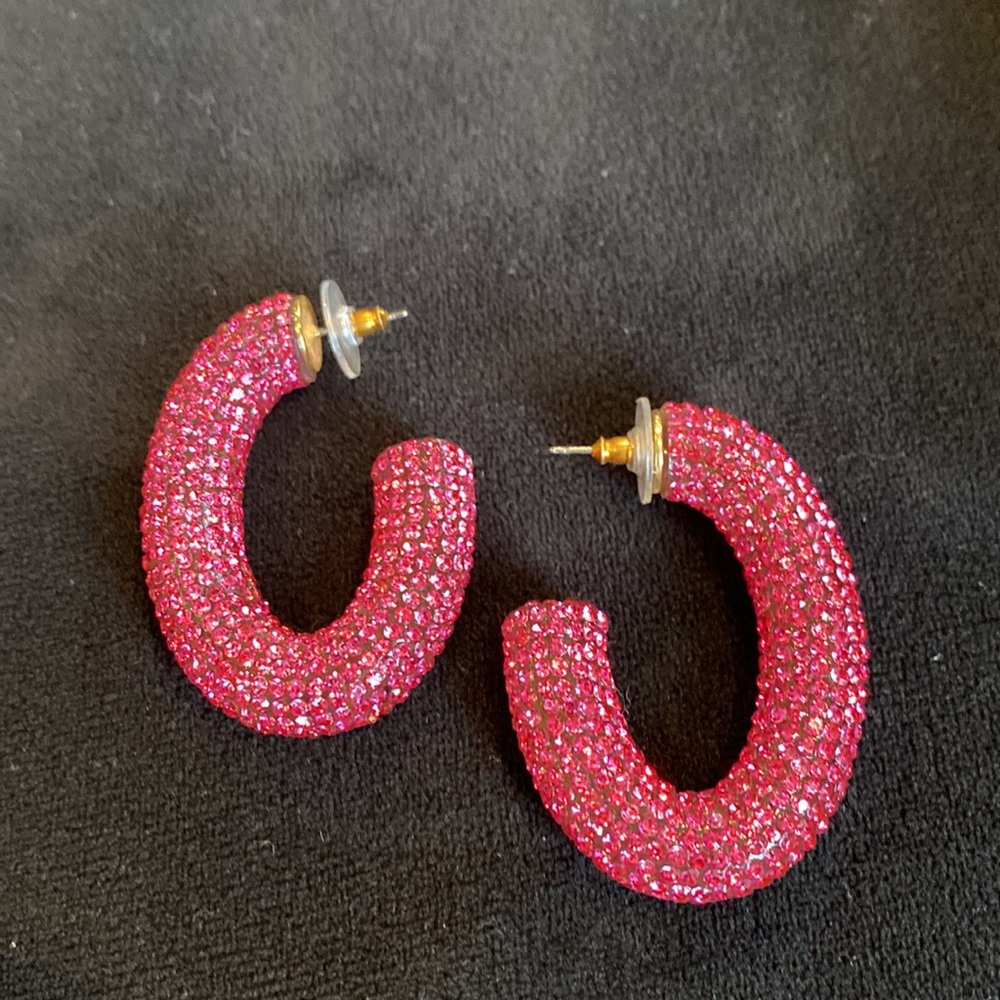 J.Crew pink pavé oblong hoop earrings